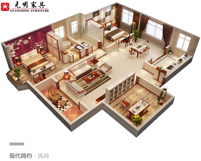 套系实木家具摆放效果欣赏，实木家具图片展示